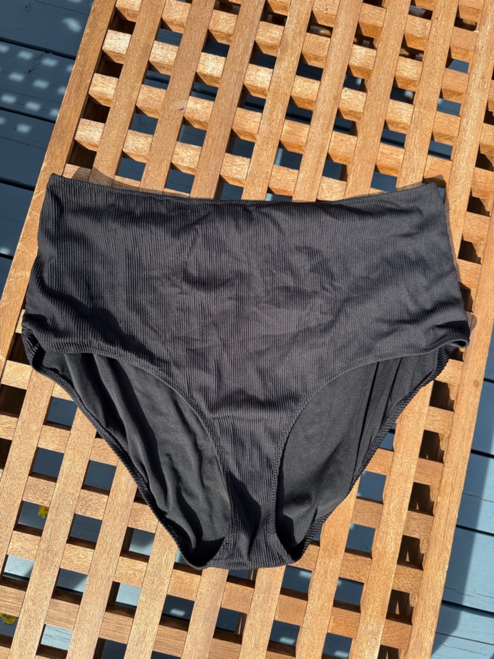 Aerie Black Ribbed High‑Waist Full‑Coverage Bikini Bottom – Size XL